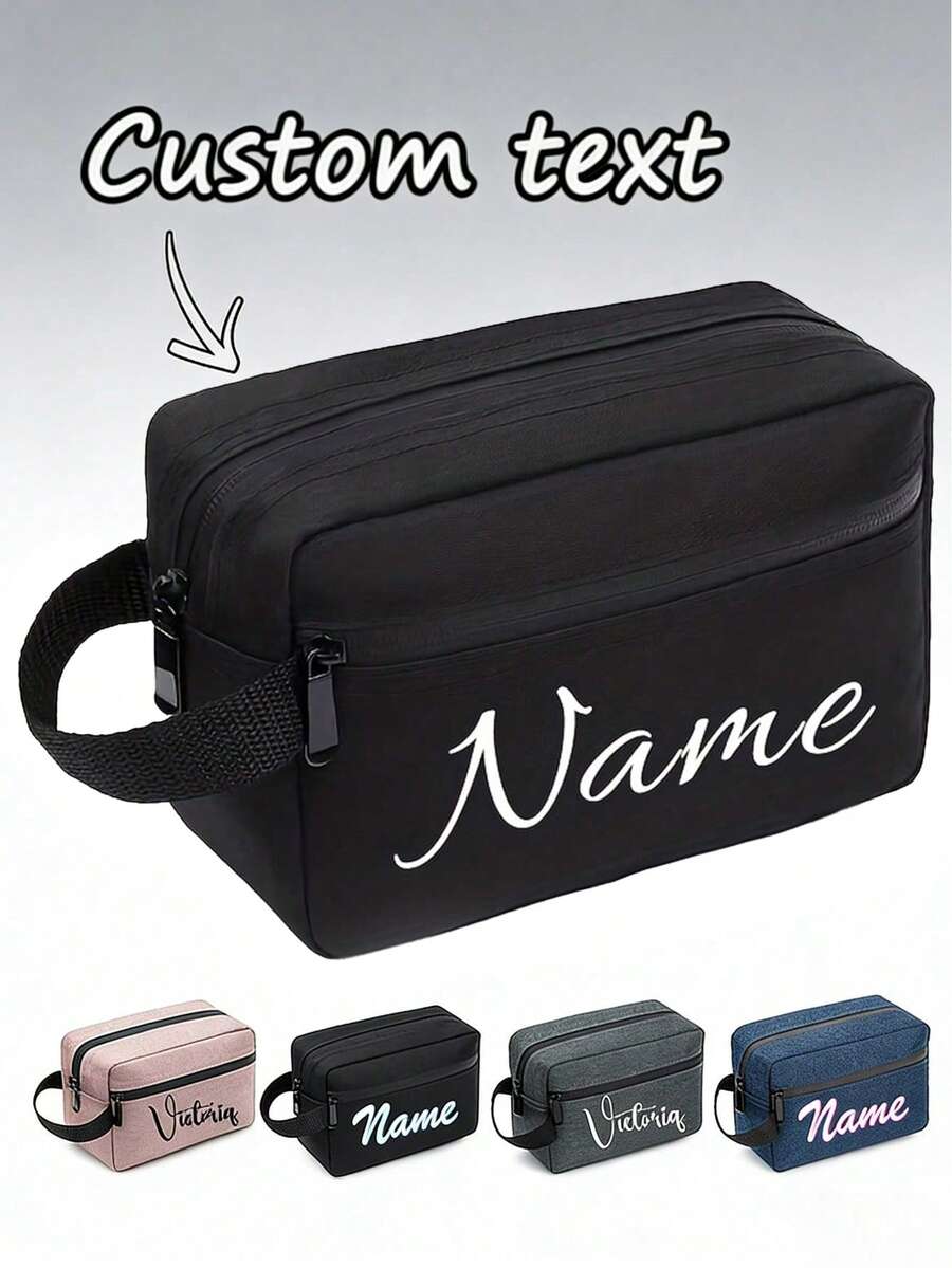1pc Customized Personalized Men's Travel Toiletry Bag, Personalized Handheld Makeup Bag, Unisex Multi-Functional Toiletry Bag, Large Capacity Toiletry Bag, Travel Outdoor Storage Bag, Customizable Name, Foldable And Lightweight, Made Of Polyester, Large Capacity