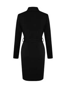 1pc Women's Solid Color V-Neck Long Sleeve Comfortable Fit Casual Dress, Suitable For Work, Office, Daily Wear, Autumn