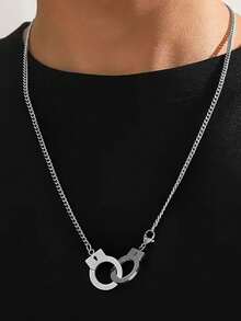1pc Eternal Love Handcuff Pendant Necklace, Stainless Steel Unisex
