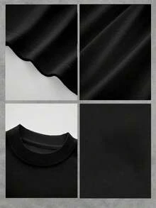 Camiseta de Cuello Redondo para Mujer Manga Corta, Diseño de Corazón con Volantes Rosados y Detalle Textual, Estilo Chic y Romántico para Look Casual Moderno - Negro - Ver 2