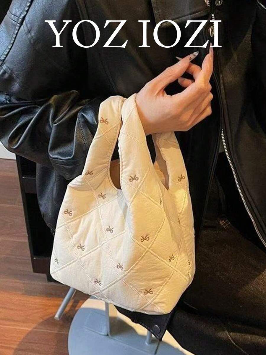 柔软蝴蝶刺绣腕包，轻巧通勤休闲手提包，适合日常使用，可爱优雅的小包 - 杏色 - 查看 1