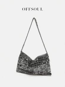 Unique European & American Acrylic & Metal Handmade Beaded Hollow Square Pouch, Versatile Clutch Bag For Party, Wedding, Evening Dress, High-End Handbag - Black - View 3