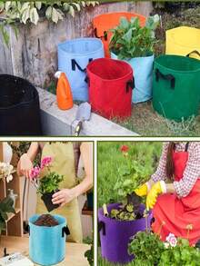 7 个装重型 18.93 升布质种植袋，带提手 - 轻便种植盆，适用于户外，大型花园种植盆，可种植花卉、蔬菜、香草，经久耐用 - 可立式放置（适用于小型农场、阳台、露台） - 彩色 - 查看 11