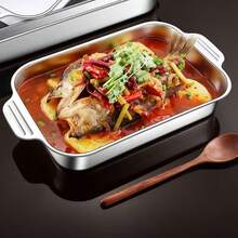 1个带盖不锈钢烤盘，双面耐热手柄，条纹不粘涂层。适用于烘焙甜点、海鲜菜肴和烤鱼。是商业厨房的理想之选，可用于烘焙、蒸煮、烧烤、烤制和糕点制作。 - 彩色 - 查看 9