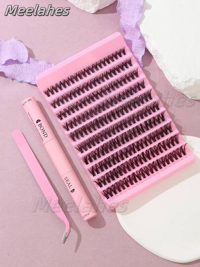 40pcs/10 Pairs High Capacity Segmented Self-Adhesive False Eyelashes, Natural 3D Eyelashes