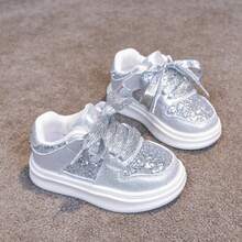 2025 Spring/Autumn New Kids Sports Shoes, Girls Casual Glitter Shoes, Boys Soft Sole Sneakers - Silver - View 4