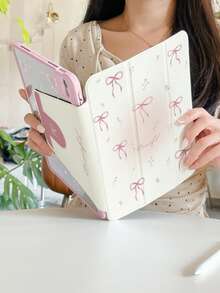 1个装粉色双面印花旋转亚克力保护套，适用于iPad平板电脑，带有蝴蝶结图案。兼容iPad 10/Air 8 2026/11代-A16 2025，支持自动唤醒/睡眠功能，无磁性，带笔槽，男女皆宜。是办公和学习的必备保护配件。 - 彩色 - 查看 9