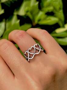 1 buah Cincin Hati Lingkaran Penuh Vintage Minimalis Unik dari Perak Sterling 925, Hadiah Perhiasan Istimewa untuk Wanita - Lingkaran cinta penuh - View 2