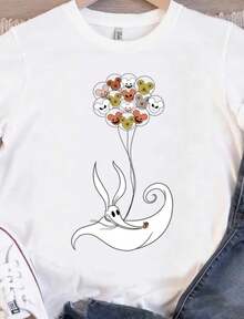Zero Balloon Tee, Zero Halloween Pumpkin Shirt, Disneyland Halloween Party 2025, Jack, Sally - trắng - Xem 1