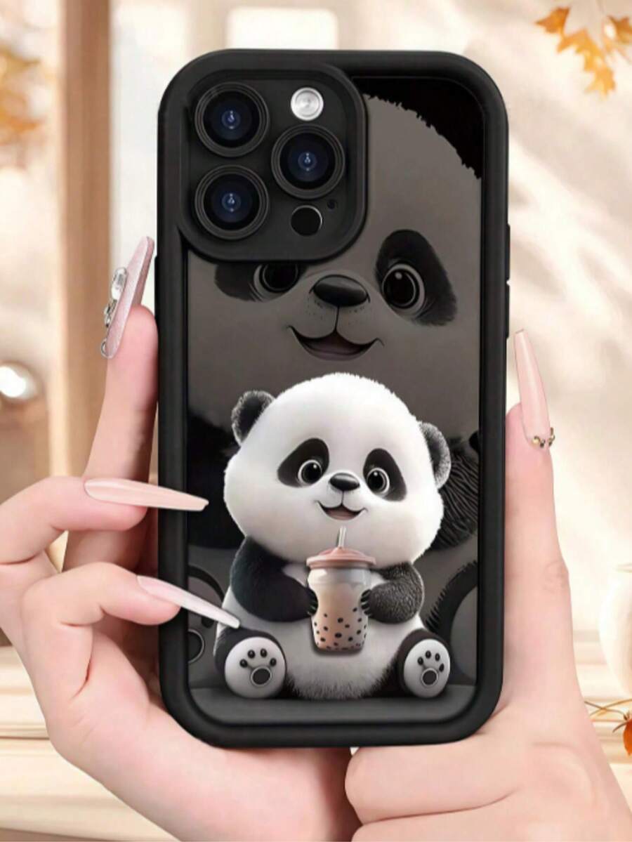 1个黑色熊猫图案防震TPU手机壳，兼容苹果16、15、14、13、12、11 Pro Max系列 - 彩色 - 查看 1