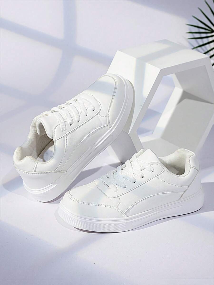 Men's Fashionable Anti Slip Simple Casual Sports Shoes, Student Style, White - White - View 1