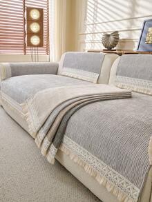 1件装奢华雪尼尔沙发垫套，现代简约时尚防尘防滑沙发座垫，可水洗，适用于卧室、办公室、客厅组合空间，L型沙发及1/2/3/4座沙发，四季皆宜 - 淺灰色 - 查看 7