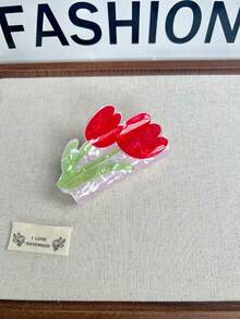 1件套亚克力花朵发夹 - 郁金香、百合、玫瑰发饰，创意独特绿叶发夹，可爱银杏叶发圈装饰，优雅发爪，女士发爪，休闲发夹，优雅发爪夹 - 彩色 - 查看 17