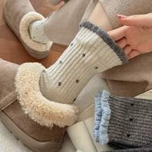 4 Pairs Women's Fashion Versatile Ruffled Polka Dot Socks Autumn Winter Warm Mid-Calf Slouchy Socks - Nhiều màu - Xem 2