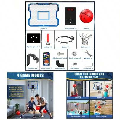Basketball Hoop Indoor, Basketball Hoop Over Door With Scoreboard, Basketball Toys Gifts 5 6 8 9 10 11 12 Year Old