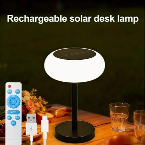 1pc Solar Powered Table Lamp, Dual Use Indoor & Outdoor - 3 Dimming Modes, USB & Solar Charging, Suitable For Garden, Patio, Bedroom, Living Room, RV Outdoor LED Lamp