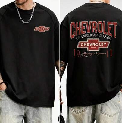 Playera Vintage Logotipo Coche Clásico - Tema Chevrolet Casual Unisex