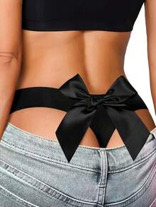 Plus Sexy Elastic Bow Decor Thong - Black - View 1