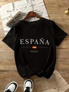 Fun Printed T Shirt Spain Country Flag T Shirt Men Women Short Sleeve Casual Top Spain National Pride Graphic Tee Black Unisex Fashion ApparelSuitable  For Sports Activitiesholiday Partiesoutingssports T Shirt - 白色 - 查看 1
