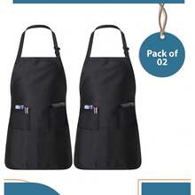 Adjustable Cotton Chef Aprons With 2 Pockets And Complimentary Bandana, Kitchen Apron For Women And Men,2Pack-Red - 2個裝-紅色 - 查看 9