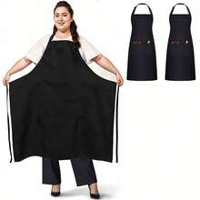 2 Pack Plus Size Chef Apron, Large Adjustable Aprons With Pockets For Men Women Waiter Waitress, Black White (XXXL),Black - Black - 查看 1