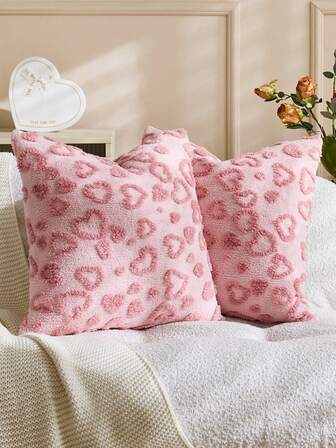 1 st hjärtmönster plysch dekorativt örngott, jacquardtyg framtill, fleecetyg baktill, fyrkantigt kuddfodral, örngott för semesterheminredning, mjukt sammetsmaterial, modern inredning för soffa, sovrum