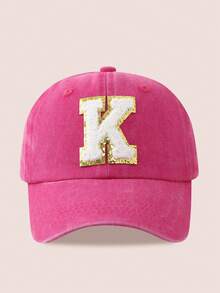 1顶男女通用26字母水洗棒球帽，遮阳帽，适合户外活动和日常佩戴，防紫外线 - 金標-玫紅水洗帽 - 查看 19