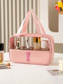 1pc Multi-Functional PVC Toiletry Bag, Transparent PVC Cosmetic Bag, Large Capacity Makeup Bag, DIY Letter Design Makeup Bag, Waterproof Travel Organizer Bag, Minimalist Letter Patch Travel Cosmetic Bag, Suitable For Cosmetics, Perfume, Beach, School, Bathroom, Festivals, Mother's Day, Christmas, Great Gift For Mom, Family, Friends - Multicolor - View 49