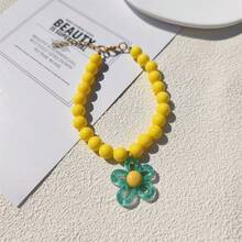 Vòng cổ cho mèo có thể điều chỉnh kích thước với mặt dây chuyền hình hoa, kiểu dáng thời trang dành cho chó nhỏ, chó con, phụ kiện trang sức cho thú cưng là mèo. - Màu vàng - Xem 11