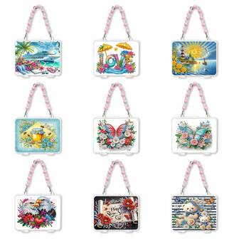 1pc/9pcs DIY Diamond Painting Kit With Portable Storage Box Cartoon Handbag, LOVE Cruise Flower Butterfly Bear Eagle Bee Diamond Art Special Shape Diamond Painting Kit, 12-Compartment Transparent Acrylic Handbag With Detachable Chain, Cosmetic Jewelry Storage Box, Suitable For Desktop Art Decor, Home Organization, Party Supplies, Great Gift For New Year, Valentine''s Day, Birthday