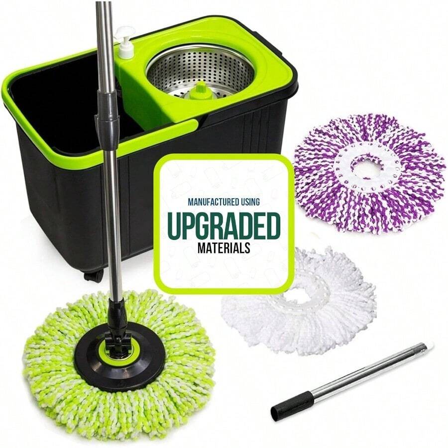 Premium Spin Mop Cleaning Bucket Set With 3 Microfiber Mop Heads Included - Đen Xanh - Xem 1