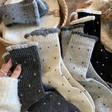 4 Pairs Autumn Winter Warm Polka Dot Socks Women's Versatile Ruffled Mid-Calf Slouchy Socks - Nhiều màu - Xem 7