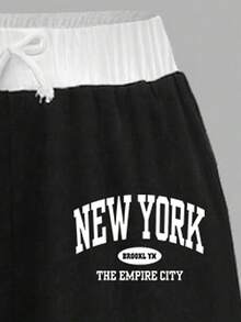 Tween Girls' Letter Print Short Sleeve Top And Pants Set - Black - View 4