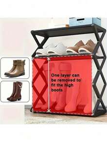 1pc 4-Tier Stackable Foldable Plastic Shoe Rack - Space-Saving X-Shaped Storage Organizer, Suitable For Entryway, Hallway, Bedroom And Dorm, Black, Easy Assembly, Durable Plastic Design, Shoe Storage Rack, Practical Shelf - Multicolor - View 3