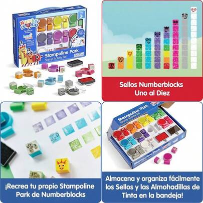 hand2mind Numberblocks Stampoline Park Stamp Activity Set 20 Estampillas para Niños 12 Almohadillas de Tinta Lavables Juguetes Matematicos Preescolares Arte y Manualidades para NiñosDuradero y cultiva el interés de los niños