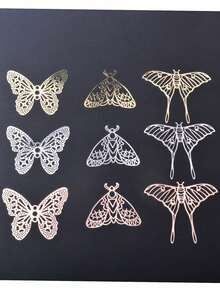 Conjunto de 6 pingentes em filigrana de latão, ouro branco e ouro rosa, acessórios para joias, pingentes de mariposa e borboleta para brincos artesanais. - Borboleta - Ver 1
