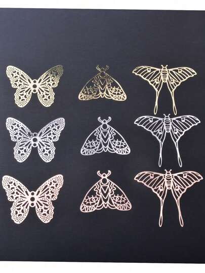 6pcs Brass, White K, Rose Gold Filigree Charms, Jewelry Accessories, Moth & Butterfly Pendants For DIY Earrings Handmade Crafts