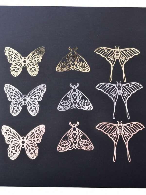 6pcs Brass, White K, Rose Gold Filigree Charms, Jewelry Accessories, Moth & Butterfly Pendants For DIY Earrings Handmade Crafts