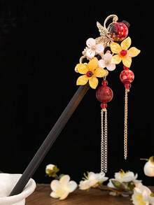 复古花朵流苏发簪，中式木质发簪，适合女性户外、旅行、摄影、度假、圣诞节、节日礼物、头部饰品、女士发饰 - 彩色 - 查看 11