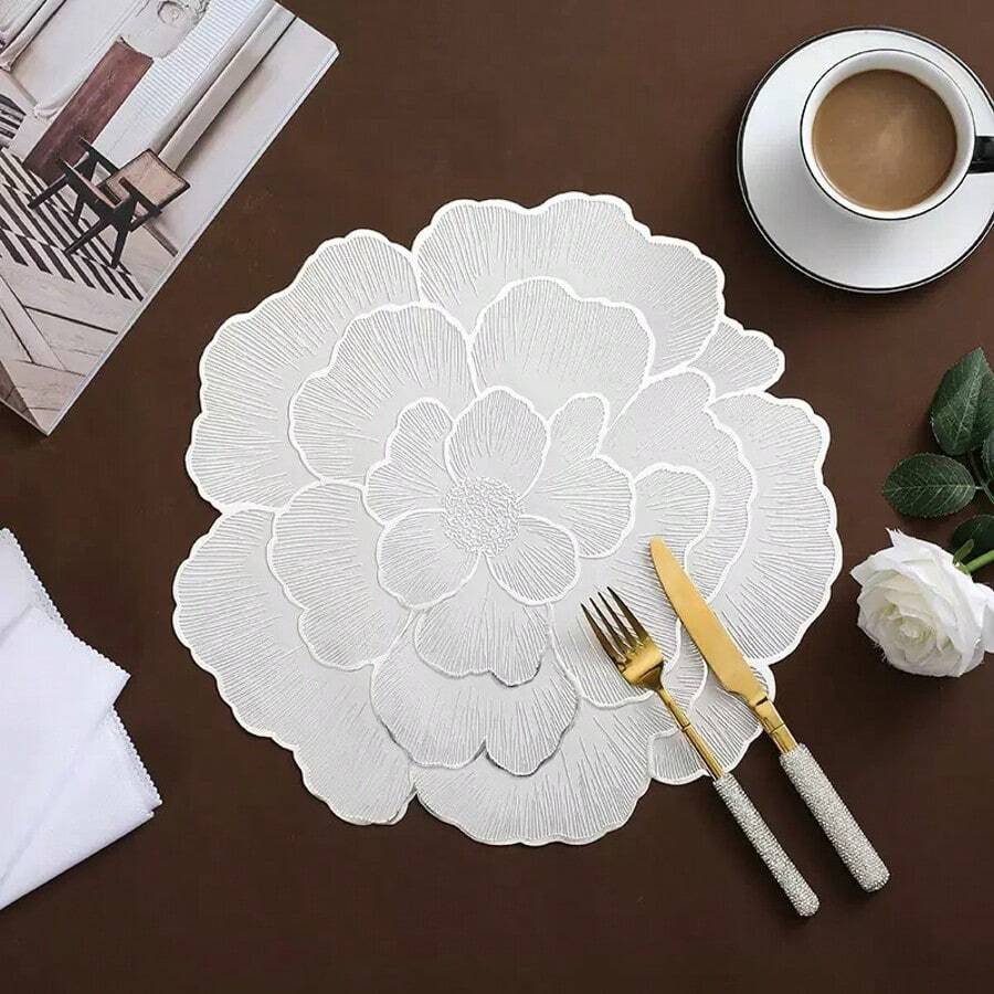 1-120 pezzi Tovagliette americane con disegno floreale dorato, lavabili, facili da pulire, antiscivolo, adatte per decorazione tavola per feste, matrimoni e vacanze - Argento - Visualizzare 1