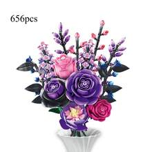 9-In-1 Flower Bouquet Model Building Blocks, Purple Flower Bouquet Puzzle Building Blocks Set, Desktop Decor Gift, Home Decor Ornament, Stress Relief, Enjoy Peaceful Assembly Time, Holiday/Birthday Gift, Suitable For Gifting - Multicolor - View 9
