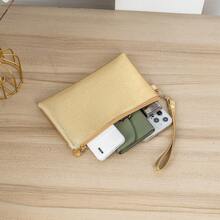 Women's Fashion Wrist Pouch, Caviar Gold PU Clutch Wallet, Convenient Long Coin Purse Phone Organizer, Versatile Evening Bag - Gold - View 7