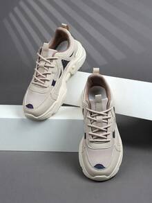 男士休闲运动鞋，系带软底平底舒适运动鞋，轻便低帮日常鞋 - 卡其色 - 查看 3