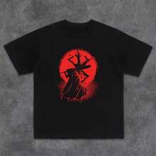 Men's And Women's Dark And Heavy Style Printed T-Shirt For Autumn 2025, Made Of High Quality Pure Cotton, With A Round Neck And Fashionable. - 黑色 - 查看 1