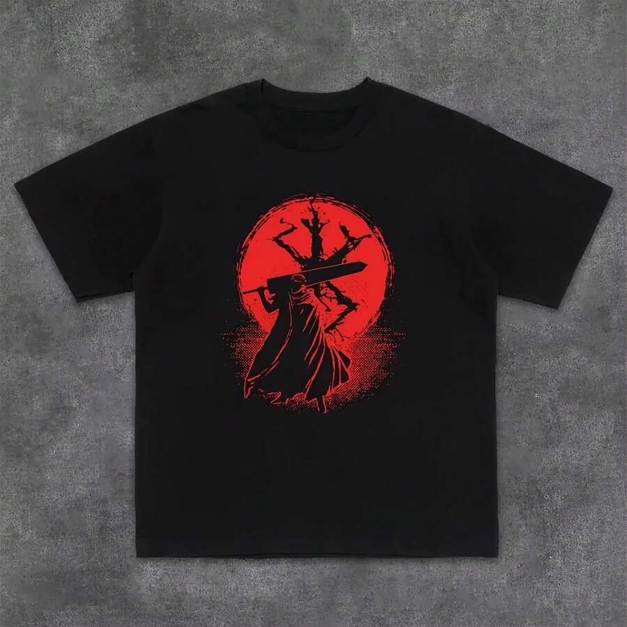 Men's And Women's Dark And Heavy Style Printed T-Shirt For Autumn 2025, Made Of High Quality Pure Cotton, With A Round Neck And Fashionable. - 黑色 - 查看 1