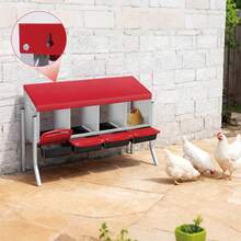 Techigher Chicken Nesting Boxes, 3/4 Hole Metal Chicken Egg Laying Box With Pull-Out Trays And Rollout Egg Collection For ChickenCoop - Red With Metal Legs, 4 Holes - View 3