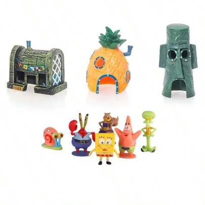 SpongeBob SquarePants Cake Decor, Aquarium Decor, Cartoon Aquarium Figurine Decor, Pineapple House Fish & Shrimp Hideaway Aquarium Decor