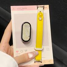 猫爪图案双扣小米手环10/9/8表带，适用于NFC版本，可爱撞色设计，皮革铆钉表带，可调节，创意时尚女士腕带，智能健身手表替换表带 - 彩色 - 查看 9
