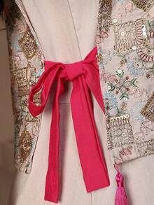 ASBB 重工串珠彩色刺繡阿拉伯女式 JALABIYA 無袖優雅洋裝，附流蘇飾邊，2026 女款派對休閒套裝，沙烏地阿拉伯國慶穿搭 - 杏色 - 查看 6