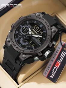 SANDA 3302 Men's LED Digital Quartz Watch, Waterproof Outdoor Sports Multifunctional Dual Display Electronic Watch - Black - View 8